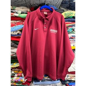 VTG Nike Harvard Basketball Long Sleeve Polo Mens XL Maroon Crimson Fit Dry
